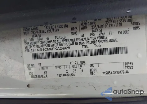 2015 Ford Transit-250 z USA, uszkodzony, nr VIN 1FTNR1CM6FKA24929